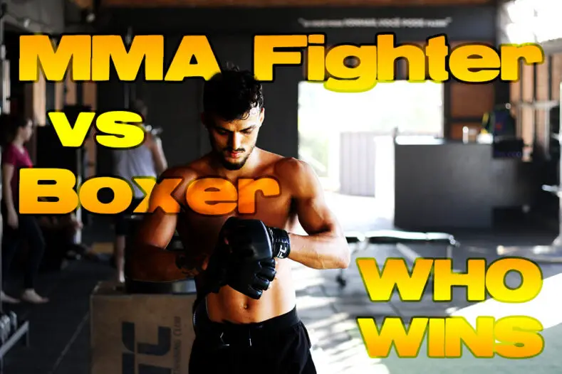 An MMA fighter in the gym putting on MMA gloves.