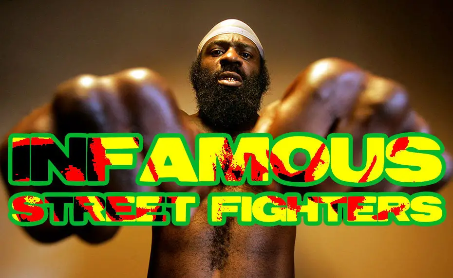 Street fighter Kimbo Slice holding his fists to the camera.
