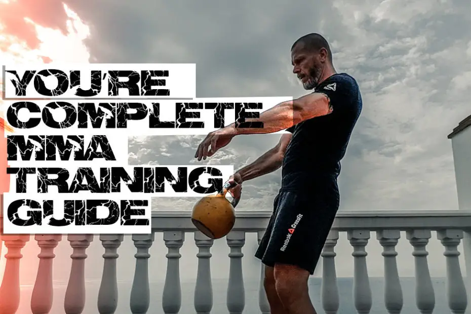 Man training with a kettlebelll for mma conditioning.